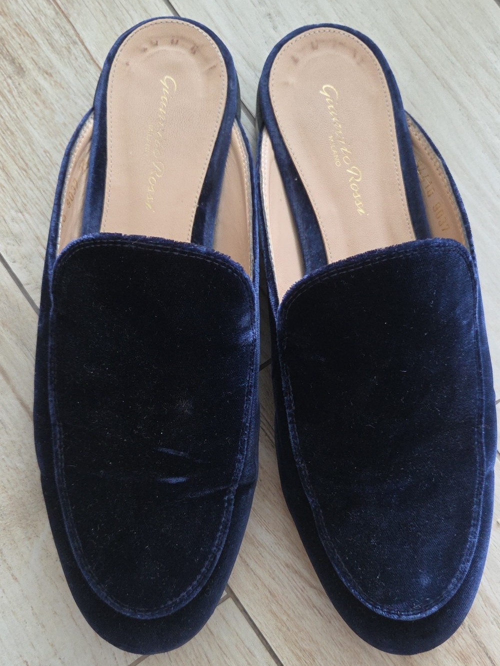 Gianvito Rossi Navy Velvet Backless Loafers